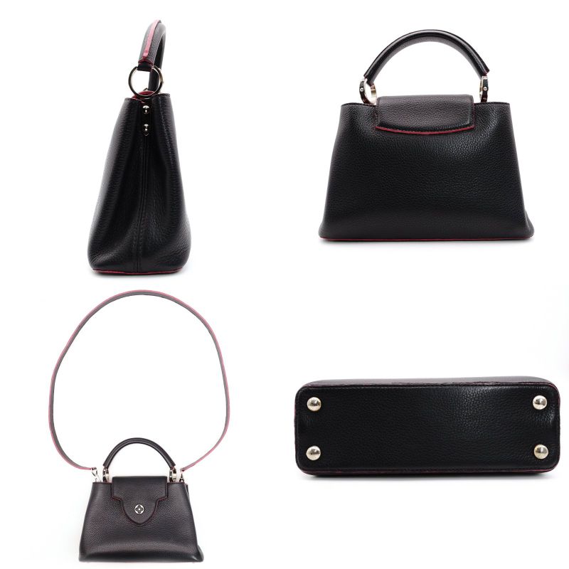 LOUIS VUITTON Capucines PM Handbag 2-Way Black × Pink Leather Black 7-3-621