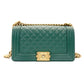 CHANEL Boy Chanel Caviarskin Green Shoulder Bag with Gold Hardware and Chain 7-5-791