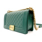 CHANEL Boy Chanel Caviarskin Green Shoulder Bag with Gold Hardware and Chain 7-5-791