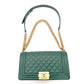 CHANEL Boy Chanel Caviarskin Green Shoulder Bag with Gold Hardware and Chain 7-5-791