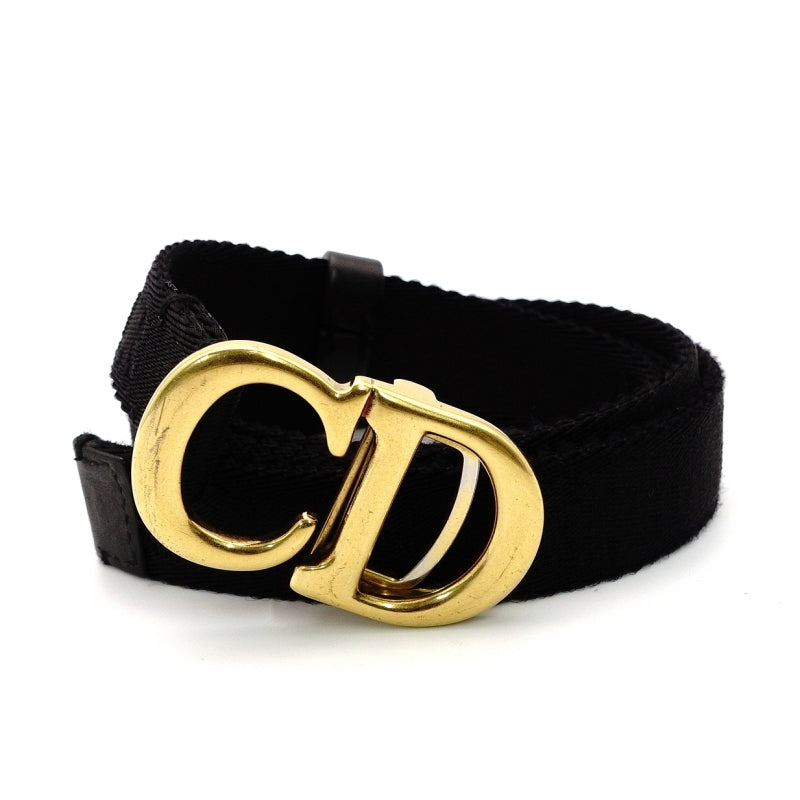 Christian Dior Belt Black Nylon CD Logo Black Unisex Gold Hardware 7-6-649