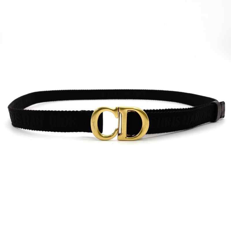 Christian Dior Belt Black Nylon CD Logo Black Unisex Gold Hardware 7-6-649