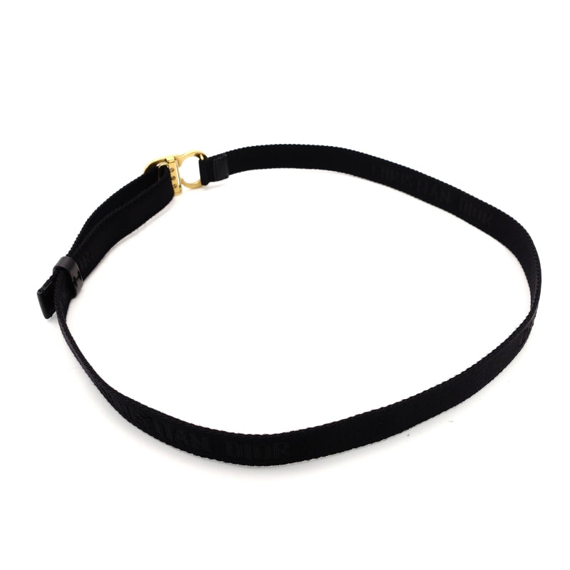 Christian Dior Belt Black Nylon CD Logo Black Unisex Gold Hardware 7-6-649