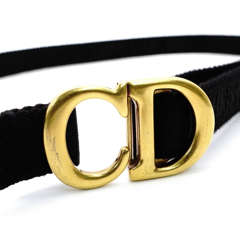 Christian Dior Belt Black Nylon CD Logo Black Unisex Gold Hardware 7-6-649