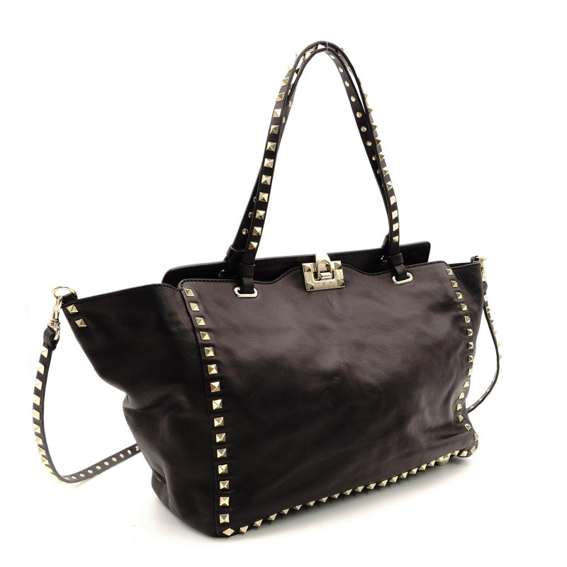 Valentino Garavani Rock Stud 2-Way Handbag Black Leather Black 7-7-1023