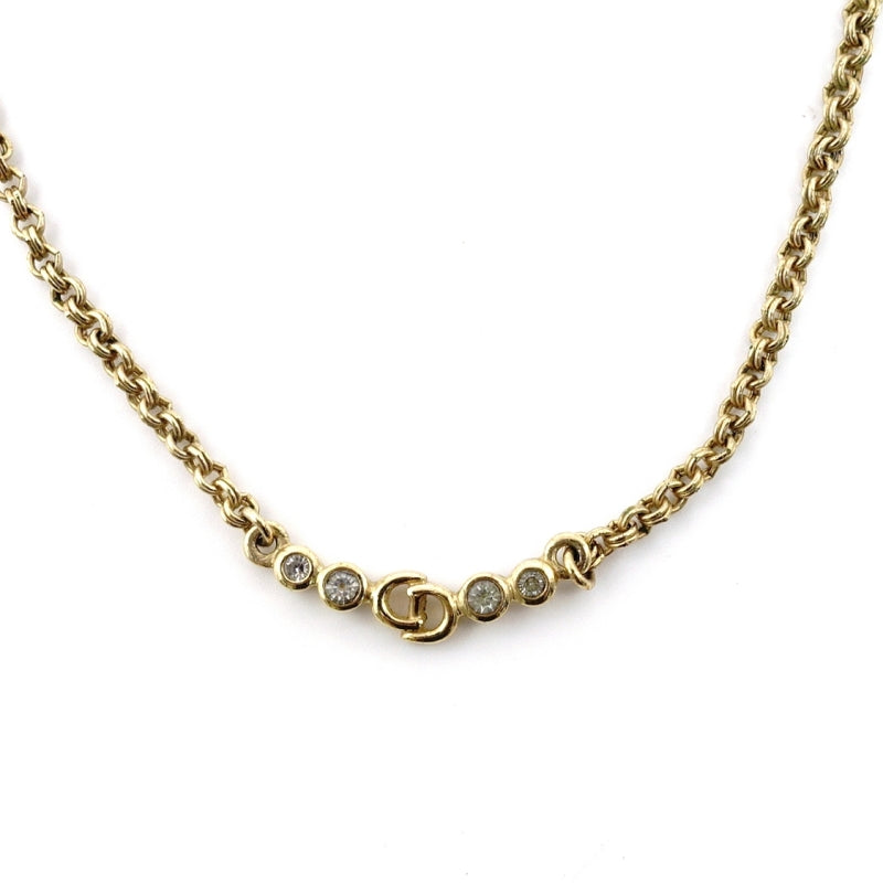 Christian Dior Necklace Gold CD Logo Rhinestones With Box 7-7-1034