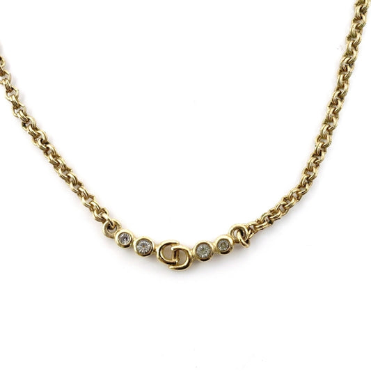 Christian Dior Necklace Gold CD Logo Rhinestones With Box 7-7-1034