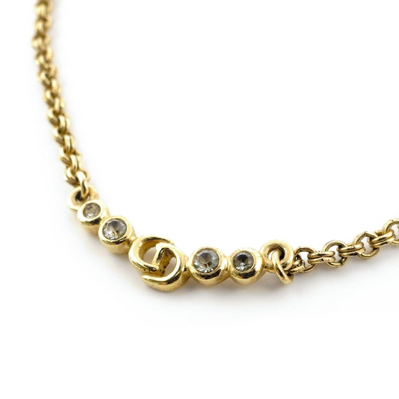 Christian Dior Necklace Gold CD Logo Rhinestones With Box 7-7-1034