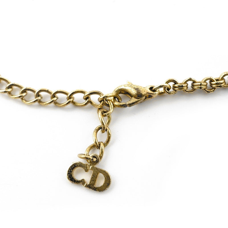 Christian Dior Necklace Gold CD Logo Rhinestones With Box 7-7-1034