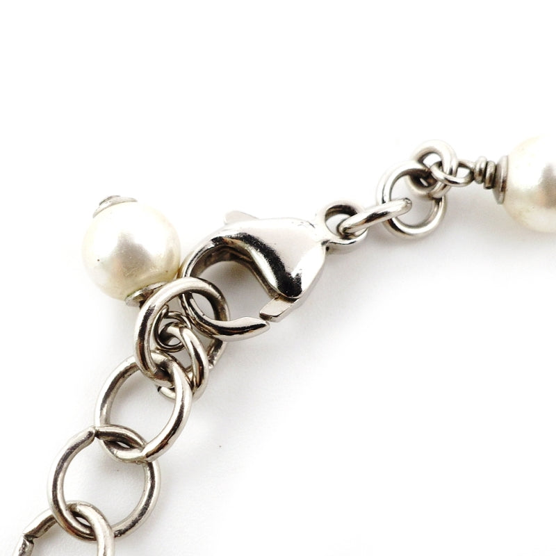 CHANEL Bracelet Silver × White CC Logo Faux Pearl 7-7-1100