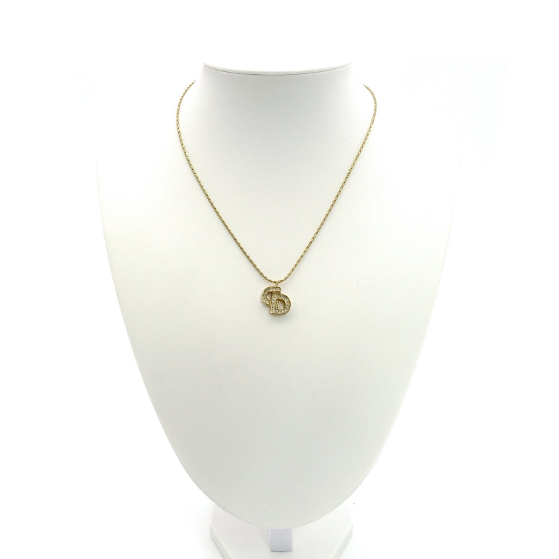Christian Dior Necklace Gold CD Logo Rhinestone 7-7-1104