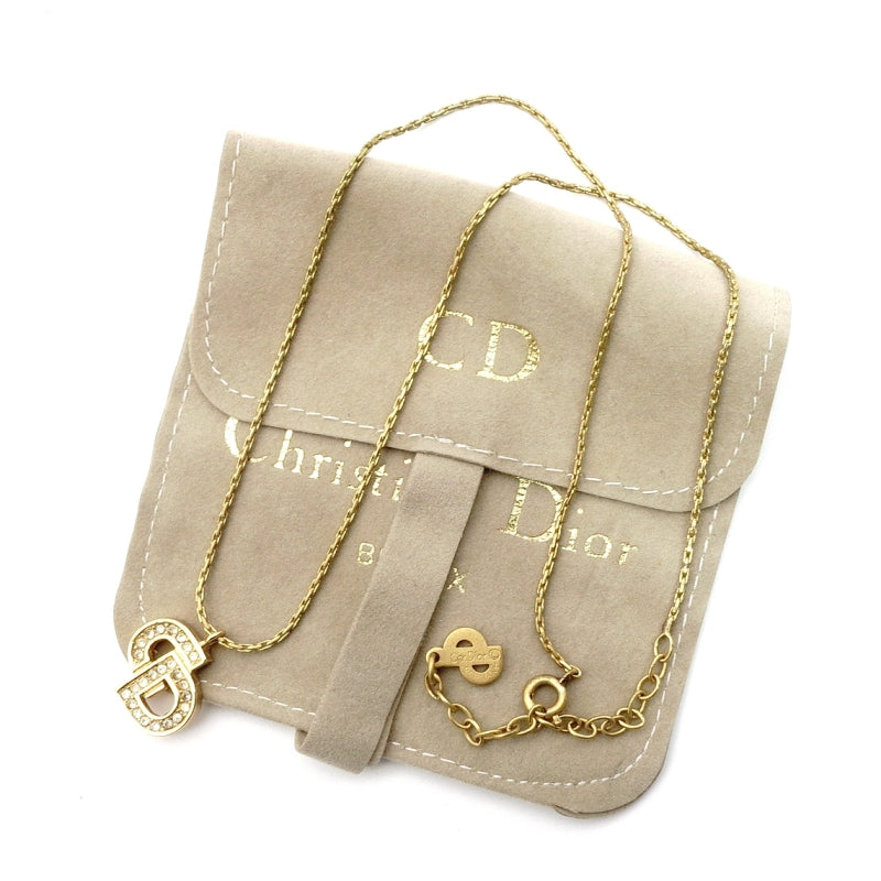 Christian Dior Necklace Gold CD Logo Rhinestone 7-7-1104