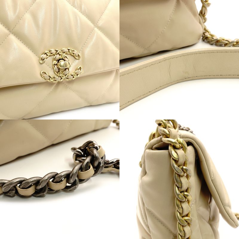 CHANEL 19 Large Shoulder Bag Lambskin Beige 28 Series Chain Shoulder 7-7-1111