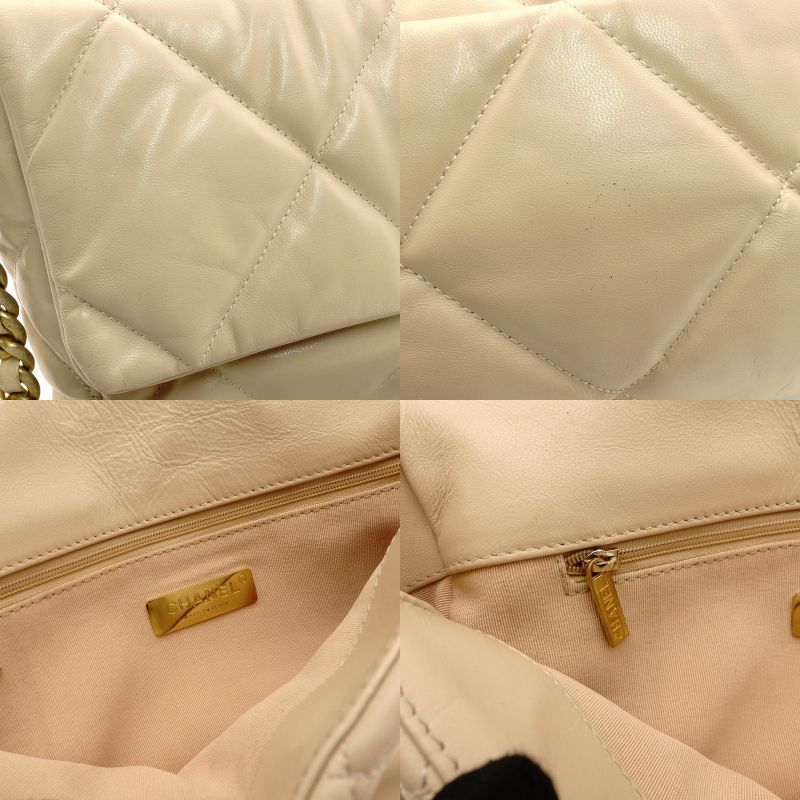 CHANEL 19 Large Shoulder Bag Lambskin Beige 28 Series Chain Shoulder 7-7-1111