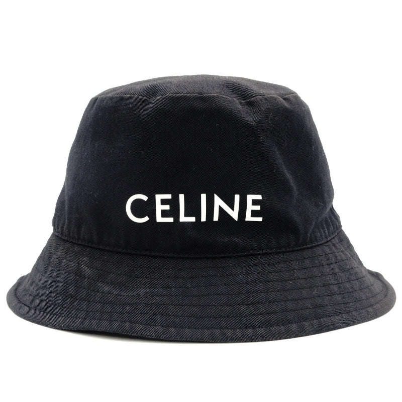 Celine Bucket Hat Black Canvas Black Size L Logo 7-7-1162