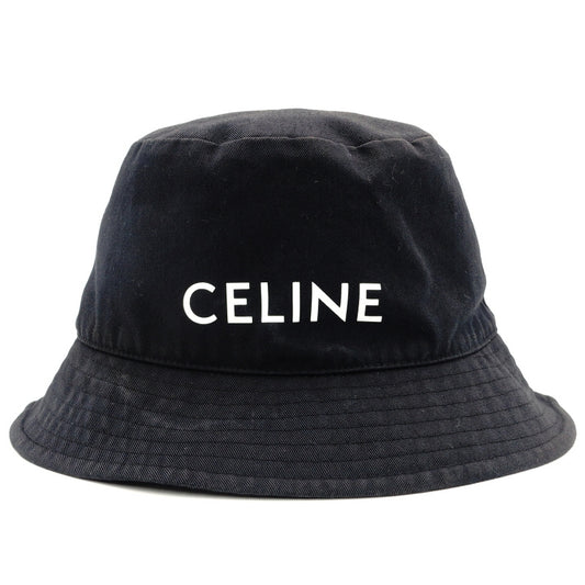Celine Bucket Hat Black Canvas Black Size L Logo 7-7-1162