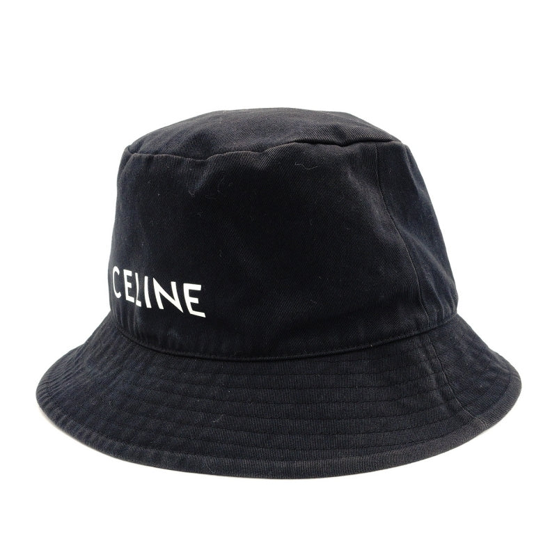 Celine Bucket Hat Black Canvas Black Size L Logo 7-7-1162