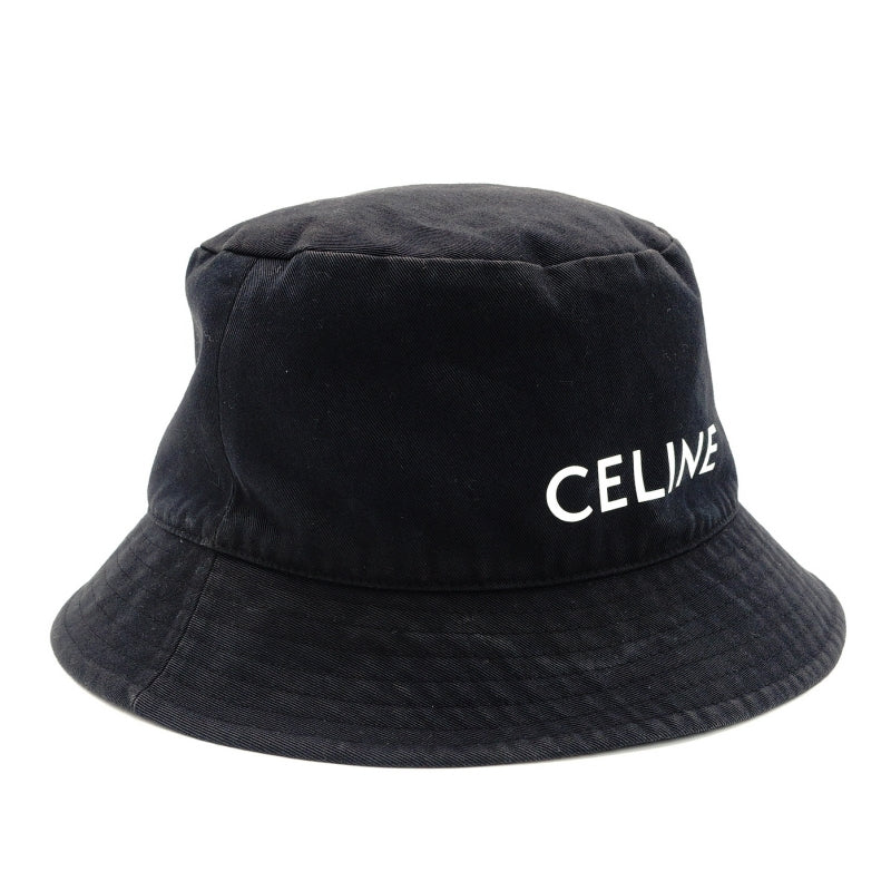 Celine Bucket Hat Black Canvas Black Size L Logo 7-7-1162