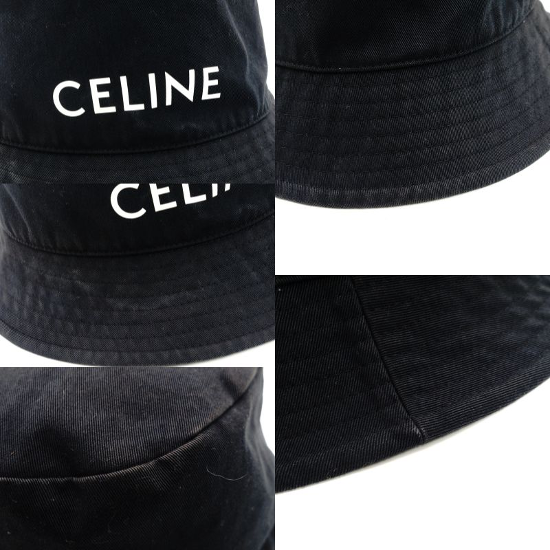 Celine Bucket Hat Black Canvas Black Size L Logo 7-7-1162