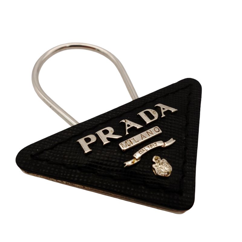 PRADA Key Charm Saffiano Charm Key Holder Leather Black × Silver Logo 7-7-1168