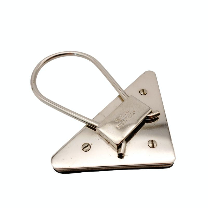 PRADA Key Charm Saffiano Charm Key Holder Leather Black × Silver Logo 7-7-1168