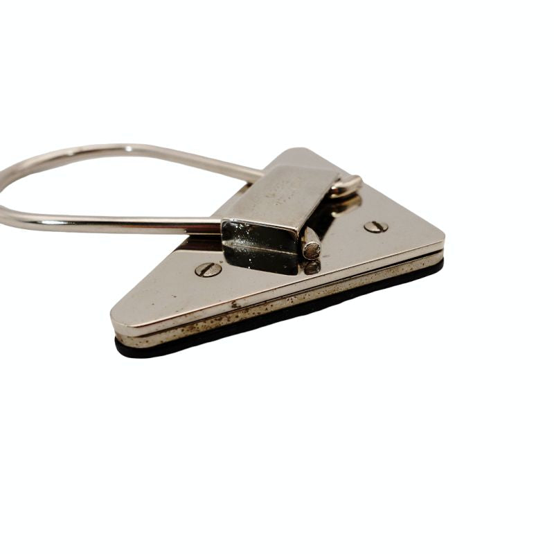 PRADA Key Charm Saffiano Charm Key Holder Leather Black × Silver Logo 7-7-1168