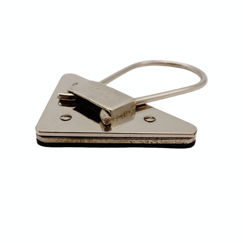 PRADA Key Charm Saffiano Charm Key Holder Leather Black × Silver Logo 7-7-1168