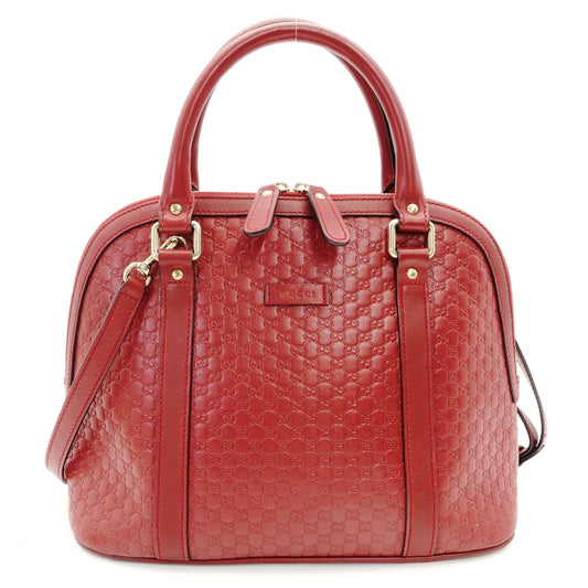 GUCCI Handbag Micro GG Logo Leather Red 2-Way 7-7-238