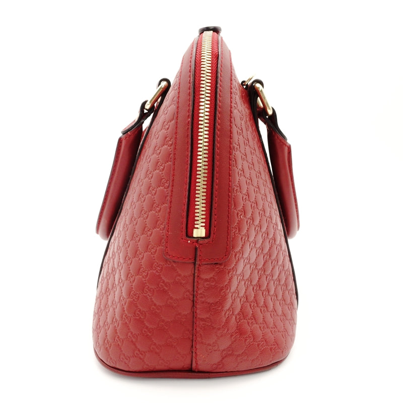 GUCCI Handbag Micro GG Logo Leather Red 2-Way 7-7-238