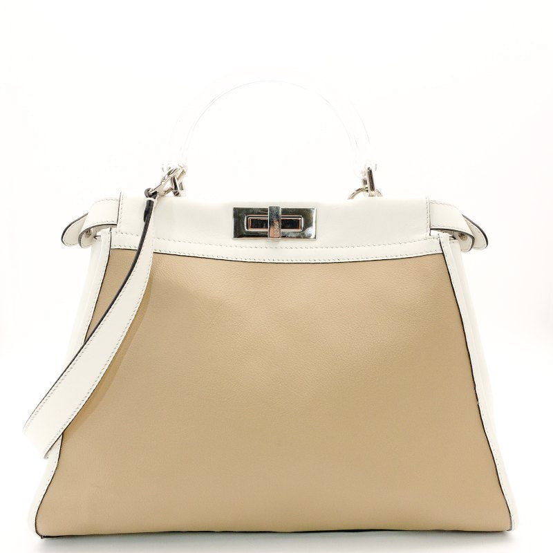 FENDI Peekaboo Handbag Beige × White Leather 2-Way Shoulder 7-7-307