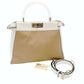 FENDI Peekaboo Handbag Beige × White Leather 2-Way Shoulder 7-7-307