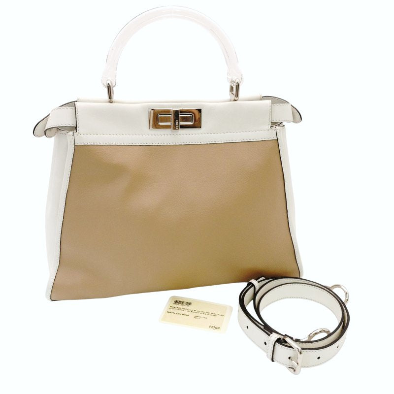 FENDI Peekaboo Handbag Beige × White Leather 2-Way Shoulder 7-7-307