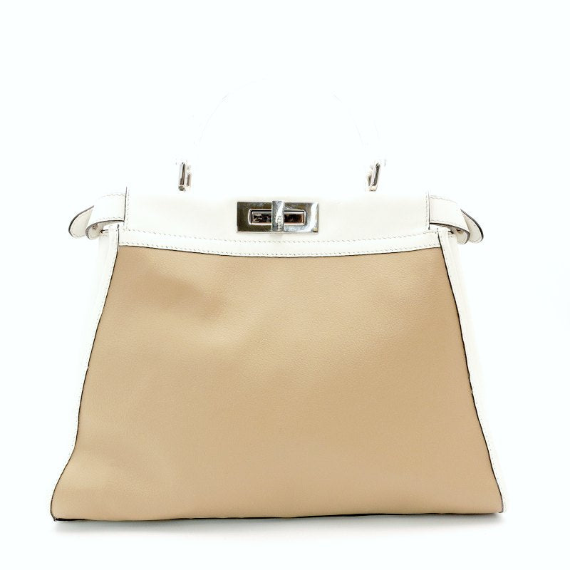 FENDI Peekaboo Handbag Beige × White Leather 2-Way Shoulder 7-7-307