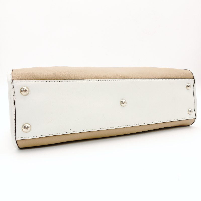 FENDI Peekaboo Handbag Beige × White Leather 2-Way Shoulder 7-7-307