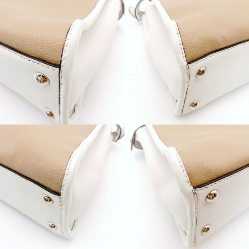 FENDI Peekaboo Handbag Beige × White Leather 2-Way Shoulder 7-7-307