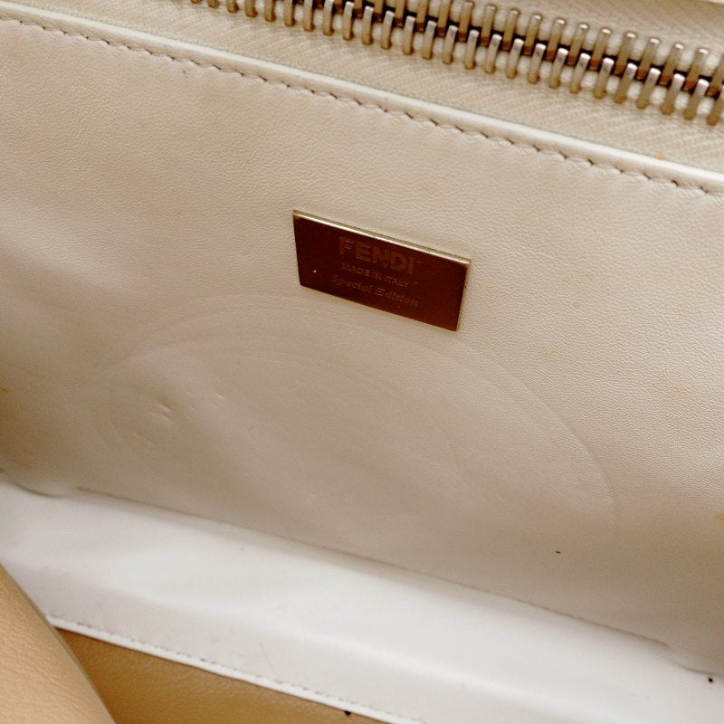 FENDI Peekaboo Handbag Beige × White Leather 2-Way Shoulder 7-7-307