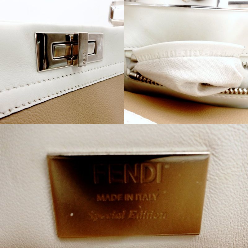 FENDI Peekaboo Handbag Beige × White Leather 2-Way Shoulder 7-7-307