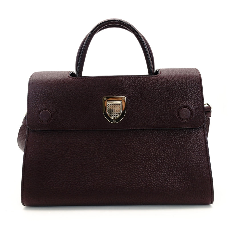 Christian Dior Eva Handbag Leather Purple 2-Way Bordeaux Silver Hardware 7-7-350