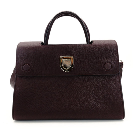 Christian Dior Eva Handbag Leather Purple 2-Way Bordeaux Silver Hardware 7-7-350