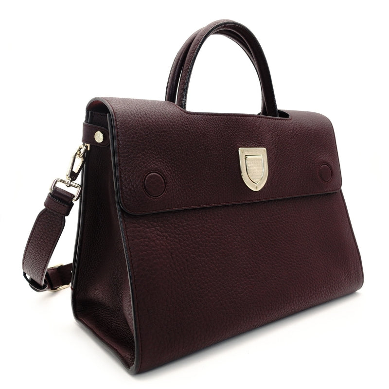 Christian Dior Eva Handbag Leather Purple 2-Way Bordeaux Silver Hardware 7-7-350