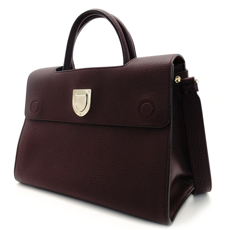 Christian Dior Eva Handbag Leather Purple 2-Way Bordeaux Silver Hardware 7-7-350