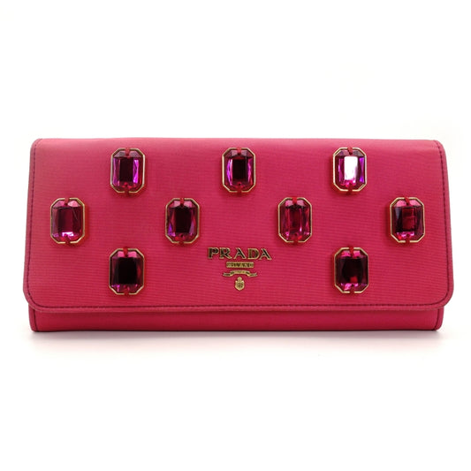 PRADA Long Wallet Nylon Pink Rhinestone Women's Wallet with Box 7-7-507