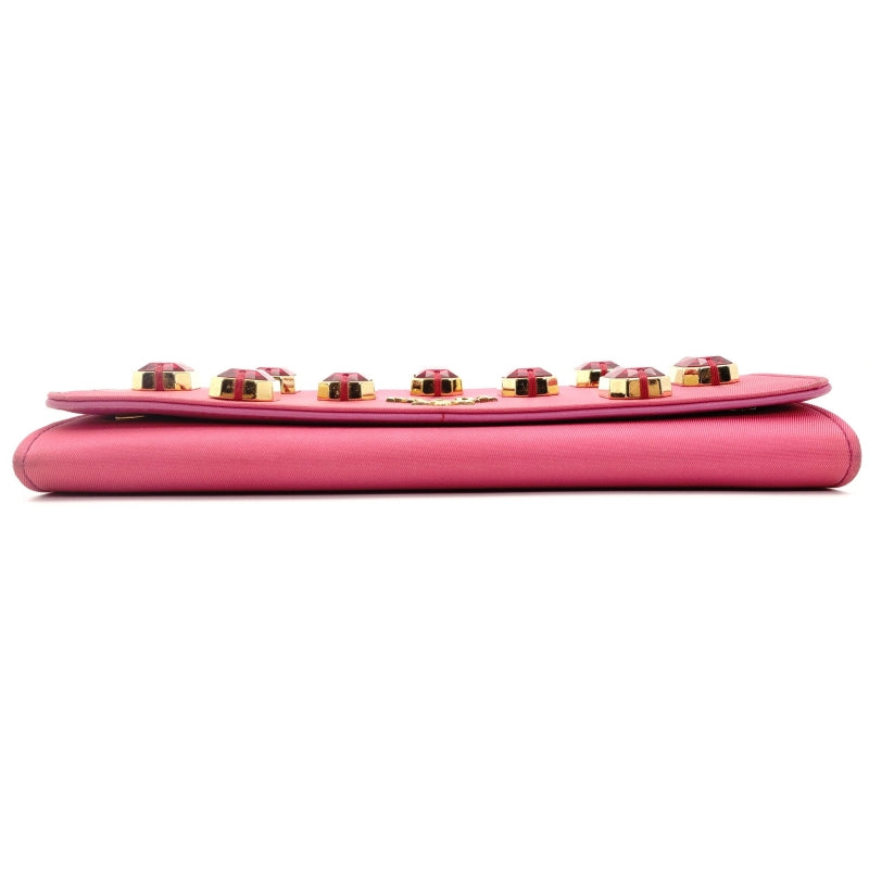 PRADA Long Wallet Nylon Pink Rhinestone Women's Wallet with Box 7-7-507
