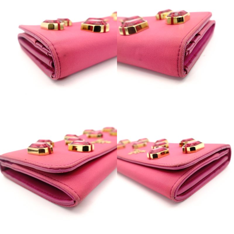 PRADA Long Wallet Nylon Pink Rhinestone Women's Wallet with Box 7-7-507