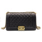 CHANEL Boy Chanel Leather Black Shoulder Bag with Gold Hardware and Chain Strap 7-7-650