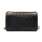 CHANEL Boy Chanel Leather Black Shoulder Bag with Gold Hardware and Chain Strap 7-7-650
