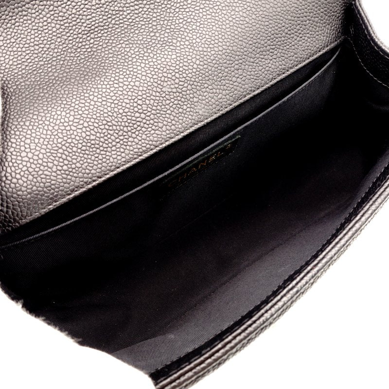 CHANEL Boy Chanel Leather Black Shoulder Bag with Gold Hardware and Chain Strap 7-7-650