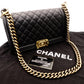 CHANEL Boy Chanel Leather Black Shoulder Bag with Gold Hardware and Chain Strap 7-7-650