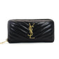 Saint Laurent Long Wallet Black YSL Logo Black Leather Zipper Gold Hardware 7-7-753