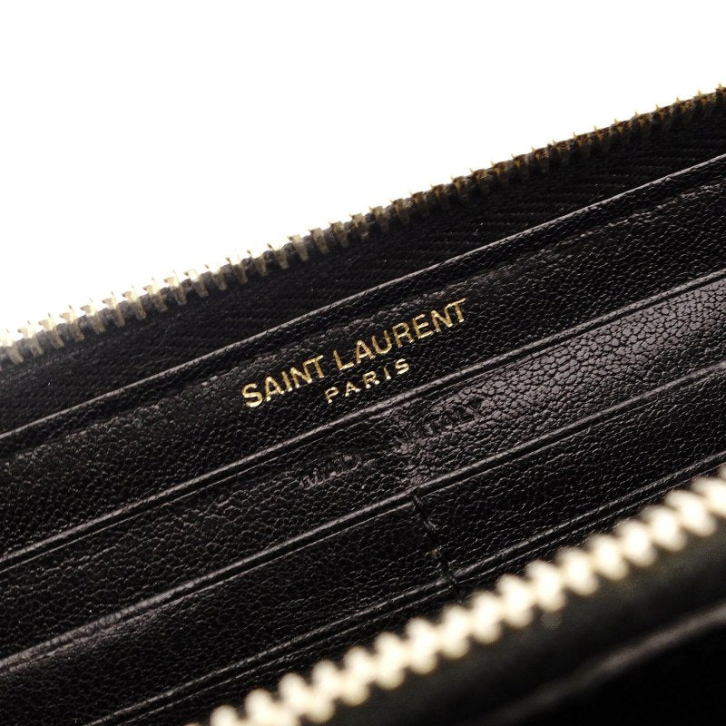 Saint Laurent Long Wallet Black YSL Logo Black Leather Zipper Gold Hardware 7-7-753